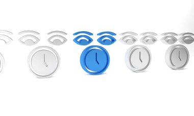 Mavi Saat simgesi beyaz arkaplanda izole edildi. Zaman sembolü. Minimalizm kavramı. 3 Boyutlu resimleme .