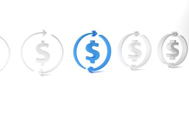 Mavi Finansal büyüme ve dolar para ikonu beyaz arka planda izole edilmiş. Gelirleri arttırıyorum. Minimalizm kavramı. 3 Boyutlu resimleme .