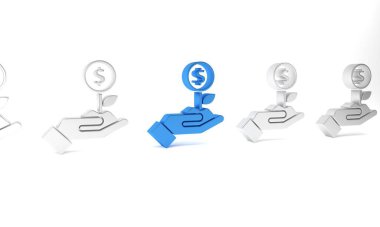 Mavi Dolar bitki simgesi beyaz arkaplanda izole edildi. İş yatırımı büyüme konsepti. Para tasarrufu ve yatırım. Minimalizm kavramı. 3 Boyutlu resimleme .