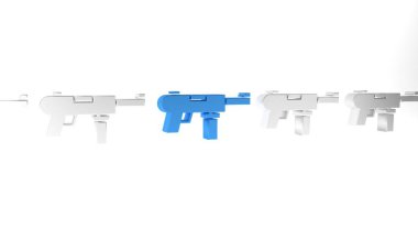 Blue Submachine gun M3, Grease gun icon isolated on white background. Minimalism concept. 3D render illustration . clipart