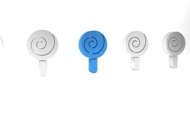 Mavi lolipop simgesi beyaz arkaplanda izole edilmiş. Şeker işareti. Yemek, lezzetli bir sembol. Minimalizm kavramı. 3 Boyutlu resimleme .