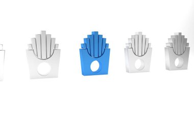Beyaz arka planda izole edilmiş karton paket ikonunda patates kızartması. Fast food menüsü. Minimalizm kavramı. 3 Boyutlu resimleme .