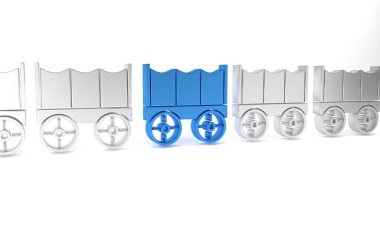 Mavi Vahşi Batı araba ikonu beyaz arka planda izole edildi. Minimalizm kavramı. 3 Boyutlu resimleme .