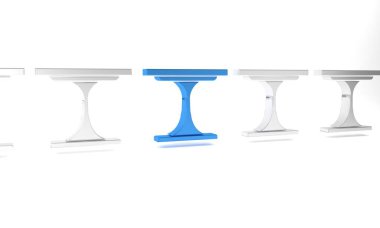 Mavi yuvarlak masa simgesi beyaz arkaplanda izole edildi. Minimalizm kavramı. 3 Boyutlu resimleme .