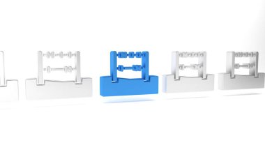 Mavi Abaküs simgesi beyaz arkaplanda izole edildi. Geleneksel sayım çerçevesi. Eğitim işareti. Matematik okulu. Minimalizm kavramı. 3 Boyutlu resimleme .