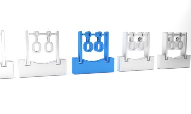 Beyaz arka planda mavi jimnastik halkaları ikonu izole edildi. Yüzüklü ip asılı oyun alanı ekipmanları. Minimalizm kavramı. 3 Boyutlu resimleme .