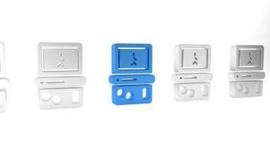 Mavi Portable tetris elektronik oyun simgesi beyaz arkaplanda izole edildi. Klasik bir cep tuğlası oyunu. Etkileşimli oyun aygıtı. Minimalizm kavramı. 3 Boyutlu resimleme .