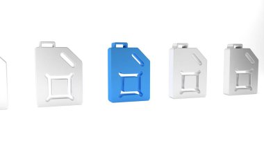 Beyaz arka planda izole edilmiş motor makine yağı ikonu için mavi kutu. Benzin bidonu. Yağ değiştirme ve onarım servisi. Motor yağı işareti. Minimalizm kavramı. 3 Boyutlu resimleme.