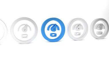 Mavi Dijital hız göstergesi konsept simgesi beyaz arkaplanda izole edildi. Küresel ağ yüksek hızlı bağlantı veri oranı teknolojisi. Minimalizm kavramı. 3 Boyutlu resimleme.