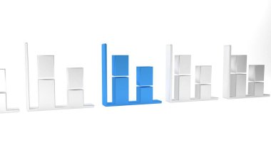Mavi Grafik, çizelge, çizelge, diyagram, bilgi, beyaz arkaplanda izole edilmiş turta grafik simgesi. Minimalizm kavramı. 3 Boyutlu resimleme.