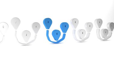 Mavi Yol konum simgesi beyaz arkaplanda izole edildi. Harita işaretçisi işareti. Yol ya da yol kavramı. GPS navigatörü. Minimalizm kavramı. 3 Boyutlu resimleme.