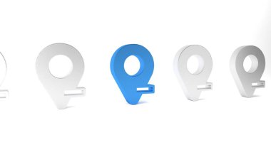 Mavi Harita iğne simgesi beyaz arkaplanda izole edildi. Navigasyon, işaret, konum, harita, GPS, yön konsepti. Minimalizm kavramı. 3 Boyutlu resimleme.