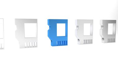 Mavi SD kart simgesi beyaz arkaplanda izole edildi. Hafıza kartı. Adaptör simgesi. Minimalizm kavramı. 3 Boyutlu resimleme.