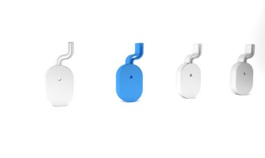 Mavi Bilgisayar faresi simgesi beyaz arkaplanda izole edildi. Tekerlek sembollü optik. Minimalizm kavramı. 3 Boyutlu resimleme.