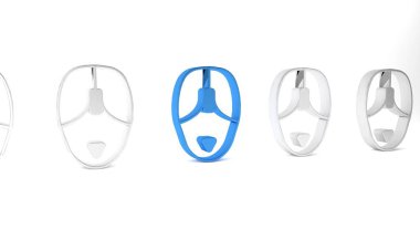 Mavi Bilgisayar faresi simgesi beyaz arkaplanda izole edildi. Tekerlek sembollü optik. Minimalizm kavramı. 3 Boyutlu resimleme.