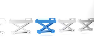 Mavi Sedye simgesi beyaz arkaplanda izole edildi. Hastanenin tıbbi sedyesi. Minimalizm kavramı. 3 Boyutlu resimleme.