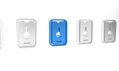 Akıllı telefon ikonundaki Blue Online emlak evi beyaz arka planda izole edilmiş. Ev kredisi konsepti, kira, satın alma, mülk alma. Minimalizm kavramı. 3 Boyutlu resimleme.
