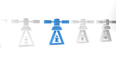 Beyaz arkaplanda mavi uydu simgesi izole edildi. Minimalizm kavramı. 3 Boyutlu resimleme.