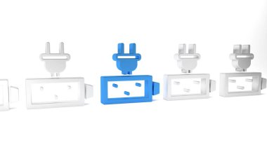 Mavi Batarya şarj seviyesi gösterge simgesi beyaz arkaplanda izole edildi. Minimalizm kavramı. 3 Boyutlu resimleme.