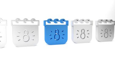 Beyaz arkaplanda 8 Mart simgesine sahip Mavi Takvim. Uluslararası Mutlu Kadınlar Günü. Minimalizm kavramı. 3 Boyutlu resimleme.
