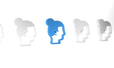 Beyaz arka planda izole edilmiş erkek ikonu için mavi saç stili. Minimalizm kavramı. 3 Boyutlu resimleme.