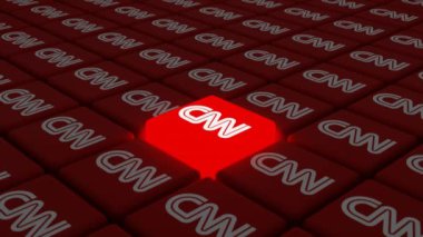 Melitopol, Ukrayna - 25 Temmuz 2024: Cable News Network CNN logosu küp şeklinde izole edildi. CNN Haber Kanalı.