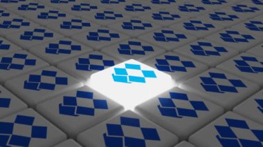 Melitopol, Ukrayna - 25 Temmuz 2024: Dropbox logosu küp şeklinde izole edildi. Dropbox, Amerikan Dropbox şirketi tarafından işletilen bir dosya sunucu servisidir..