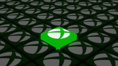 Melitopol, Ukrayna - 25 Temmuz 2024: XBox logosu küp şeklinde izole edildi. Xbox, Microsoft tarafından oluşturulan bir oyun konsolu markasıdır..
