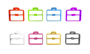 Beyaz arkaplanda renkli evrak çantası simgesi izole edildi. İş ilanı. İş portföyü. Minimalizm kavramı. 3 Boyutlu resimleme