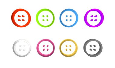 Beyaz arkaplanda izole edilmiş kıyafet simgesi için renkli dikiş düğmesi. Giysi düğmesi. Minimalizm kavramı. 3 Boyutlu resimleme