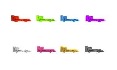 Renkli Formula yarış arabası simgesi beyaz arkaplanda izole edildi. Minimalizm kavramı. 3 Boyutlu resimleme