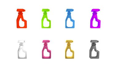 Beyaz arka planda izole edilmiş deterjan likörü olan renkli bir sprey şişesi. Minimalizm kavramı. 3 Boyutlu resimleme