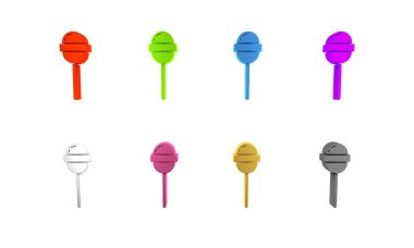 Beyaz arkaplanda renkli lolipop simgesi izole edildi. Yemek, lezzetli bir sembol. Minimalizm kavramı. 3 Boyutlu resimleme