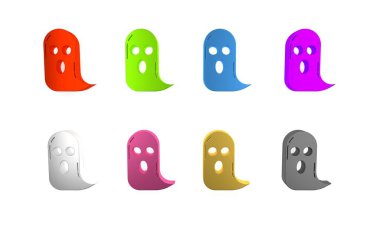 Beyaz arkaplanda izole edilmiş renkli Hayalet simgesi. Mutlu Cadılar Bayramı Partisi. Minimalizm kavramı. 3 Boyutlu resimleme