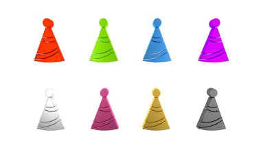 Renkli Parti şapka simgesi beyaz arkaplanda izole edildi. Doğum günü şapkası. Minimalizm kavramı. 3 Boyutlu resimleme