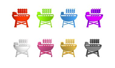 Beyaz arkaplanda izole edilmiş renkli ızgara ikonu. Barbekü ızgara partisi. Minimalizm kavramı. 3 Boyutlu resimleme