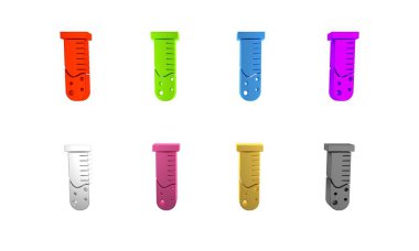 Renkli test tüpü ve beyaz arka planda izole edilmiş kimyasal test ikonu. Laboratuvar cam levhası. Minimalizm kavramı. 3 Boyutlu resimleme