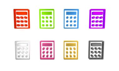 Beyaz arkaplanda renkli hesap makinesi simgesi izole edildi. Muhasebe sembolü. İş hesaplamaları matematik eğitimi ve finans. Minimalizm kavramı. 3 Boyutlu resimleme