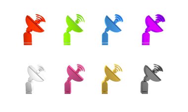 Renkli Radar simgesi beyaz arkaplanda izole edildi. Arama sistemi. Uydu sinyali. Minimalizm kavramı. 3 Boyutlu resimleme