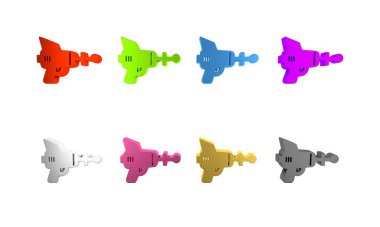 Beyaz arkaplanda izole edilmiş renkli ışın tabancası simgesi. Lazer silahı. Uzay silahı. Minimalizm kavramı. 3 Boyutlu resimleme