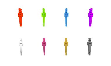 Beyaz arkaplanda renkli mikrofon simgesi izole edildi. Radyodaki mikrofondan. Sözcü işareti. Minimalizm kavramı. 3 Boyutlu resimleme