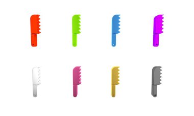 Beyaz arkaplanda renkli ekmek bıçağı simgesi izole edildi. Çatal bıçak sembolü. Minimalizm kavramı. 3 Boyutlu resimleme