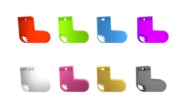 Beyaz arka planda izole edilmiş renkli bebek çorapları giysisi ikonu. Minimalizm kavramı. 3 Boyutlu resimleme