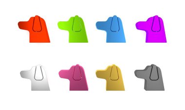 Beyaz arkaplanda renkli köpek simgesi izole edildi. Minimalizm kavramı. 3 Boyutlu resimleme