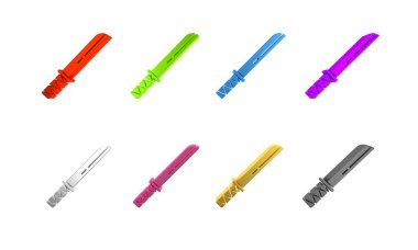 Beyaz arka planda izole edilmiş renkli geleneksel Japon katana simgesi. Japon kılıcı. Minimalizm kavramı. 3 Boyutlu resimleme