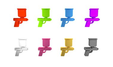 Beyaz arkaplanda renkli boya sprey tabancası ikonu var. Minimalizm kavramı. 3 Boyutlu resimleme