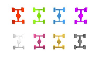 Beyaz arka planda renkli Chassis araba simgesi izole edildi. Minimalizm kavramı. 3 Boyutlu resimleme