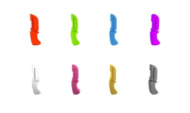 Beyaz arka planda izole edilmiş renkli askeri bıçak ikonu. Minimalizm kavramı. 3 Boyutlu resimleme