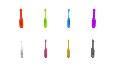 Beyaz arkaplanda renkli tornavida simgesi izole edildi. Servis aracı sembolü. Minimalizm kavramı. 3 Boyutlu resimleme