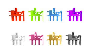 Deniz ikonundaki renkli petrol platformu beyaz arka planda izole edildi. Denizde sondaj kulesi. Petrol platformu, doğalgaz, deniz aşırı sanayi. Minimalizm kavramı. 3 Boyutlu resimleme